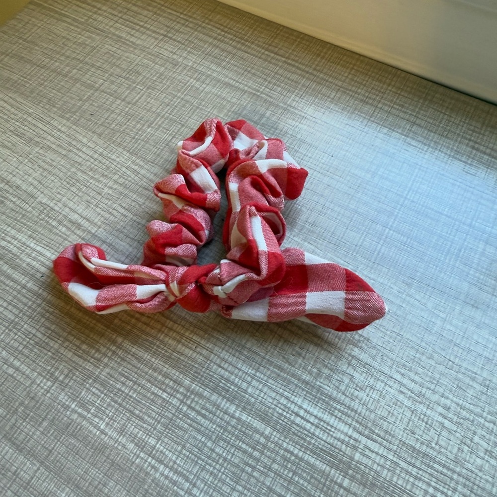 Red and White Checkered Hair Scrunchie